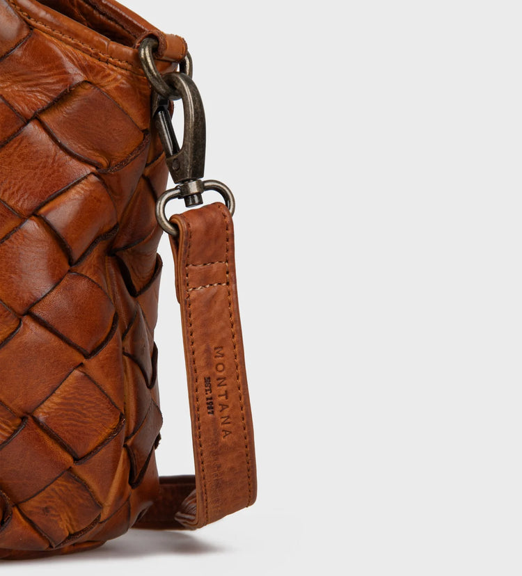 Fairfield håndtaske i flettet læder - cognac