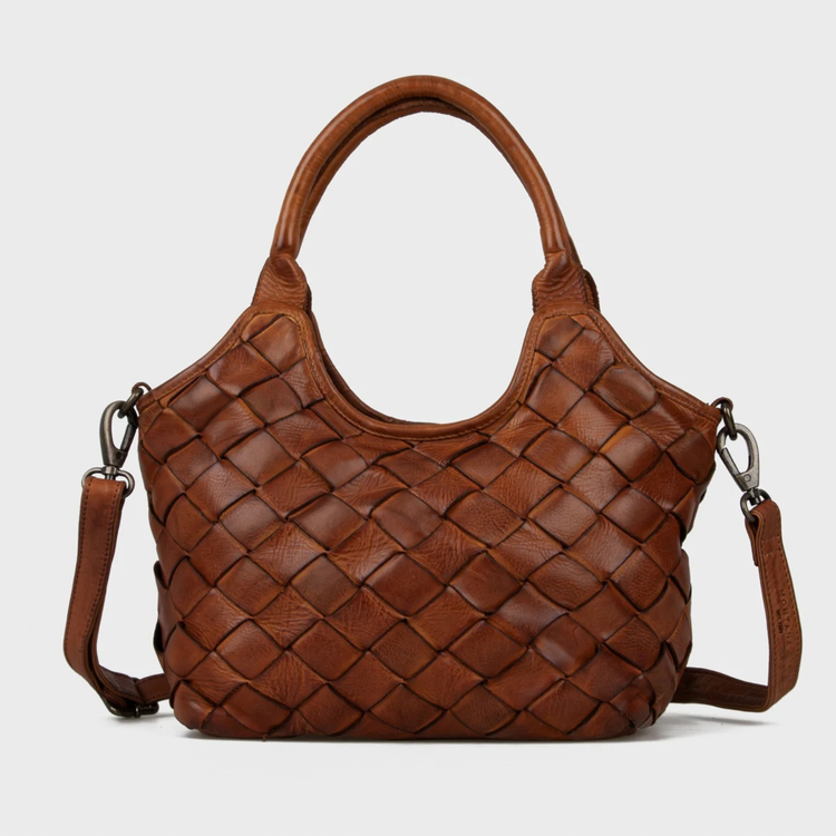 Fairfield håndtaske i flettet læder - cognac