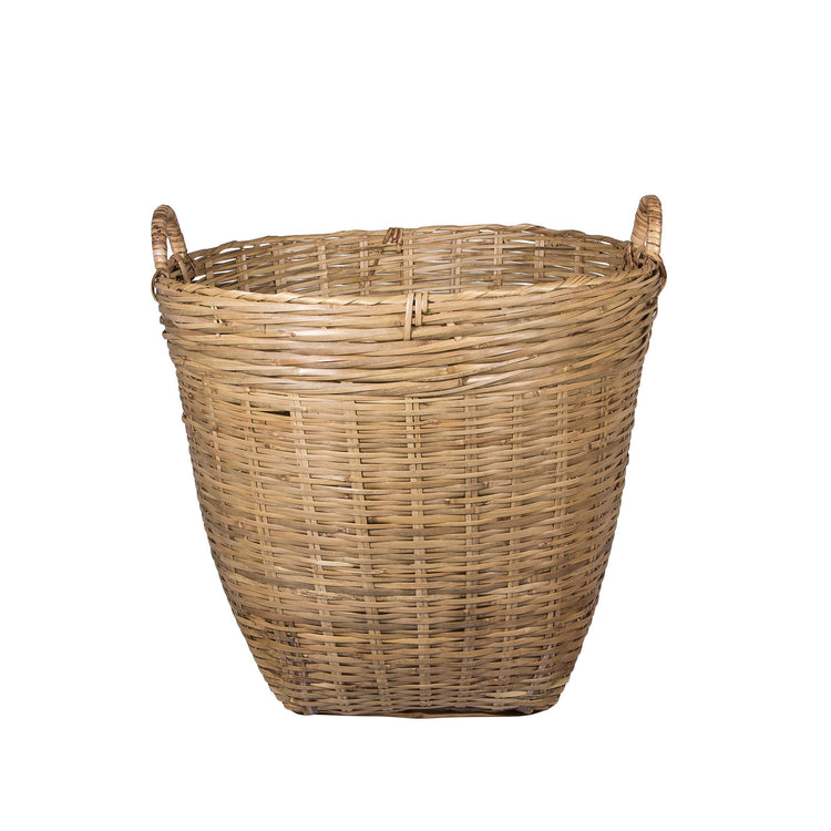 Markedskurv flettet i palmebladde. Er oplagt til opbevaring af vasketøj, puder, tæpper, legetøj og så videre.