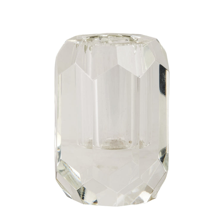 Lysestage Kube i klart glas. Lysestagens facon giver en næsten krystal-agtig effekt.