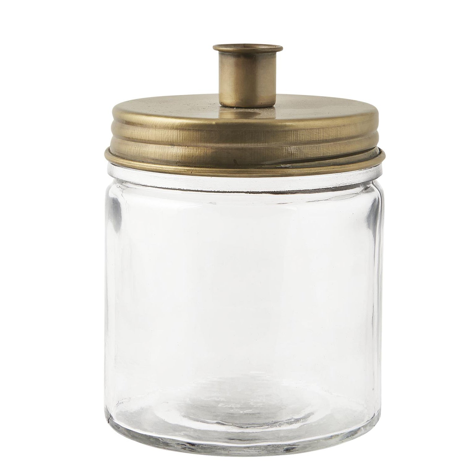 Lysestage med messing låg fra Ib Laursen. Opbevar bedelys eller kom kogler eller andet dekoration i glasset.