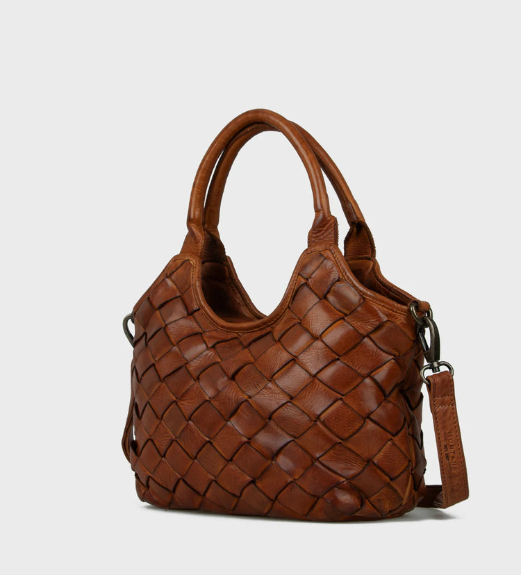 Fairfield håndtaske i flettet læder - cognac