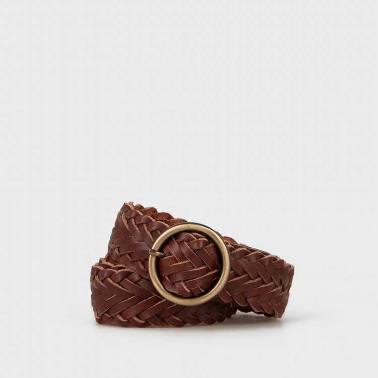Evelyn flettet læderbælte - Cognac
