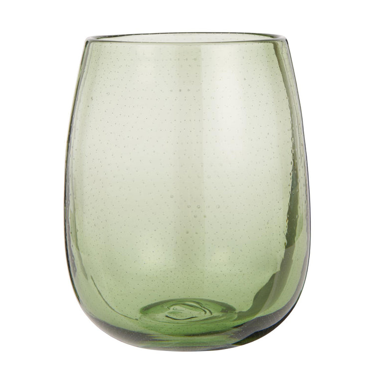 Stor vase i olivengrøn glas med små bobler i der giver et flot finish. Den grønne farve giver dybde.